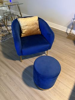 Single Blue Chair And Ottoman