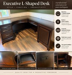 Cherry Wood Executive L-Shaped Desk – $200