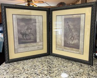 Beautiful Pair of Safari Art Prints – "Zebra & Giraffe Odyssey"