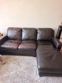 Brown Leather Sectional Sofa with Chaise