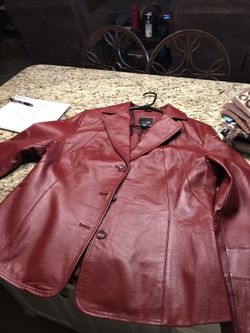East 5th maroon leather blazer, women's size X-large