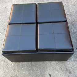 Black Faux Leather Storage Ottoman with a Tufted Top