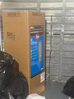 Natural gas water heater brand new never opened. I saw them all the time this one is a performance platinum. My last one left 600 and I drop it off.