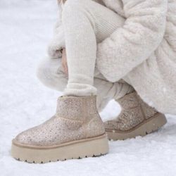 Women’s Rhinestone Platform Ankle Boots, 8