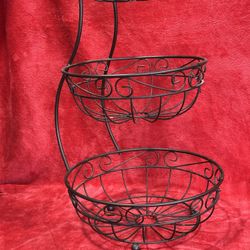 3-Tier Metal Fruit Basket Stand – Black Wire Storage Rack