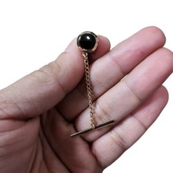 Vintage Gold Toned Black Circle Tie Pin