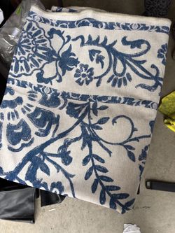 Blue Floral Washable Area Rug with Non-Slip Backing