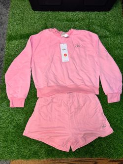 Alo Yoga Pink Sweatshirt and Shorts Set