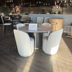 Black 5PC Marble Dining Table Set