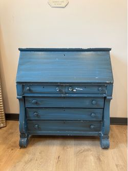 Vintage secretary desk – solid blue – blue distressed finish