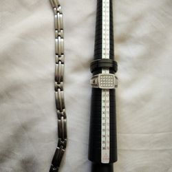 Titanium  bracelet 7.1/2  "with ss ring size 11 Tungsten size 10