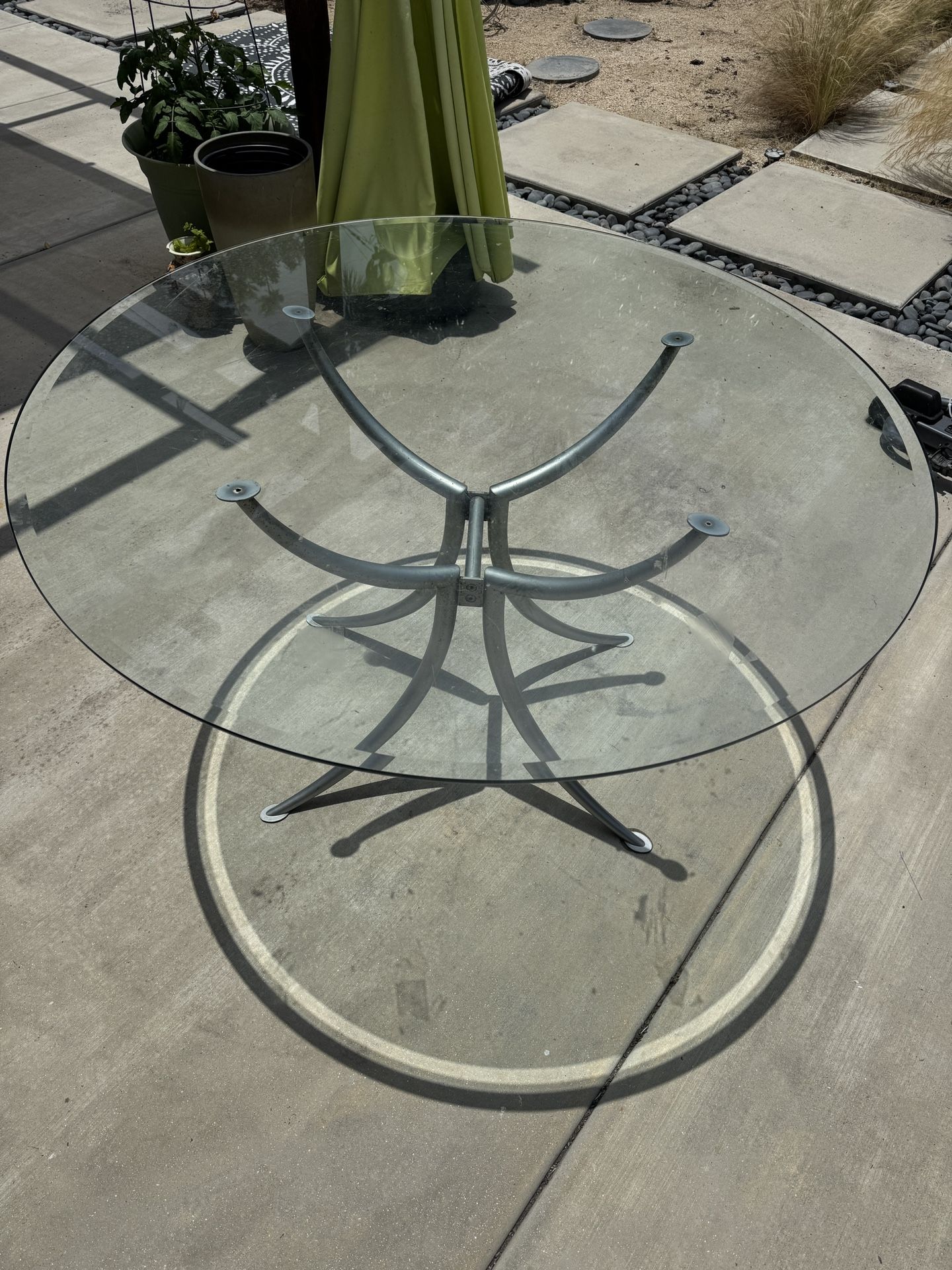 Round Glass Patio Table-42” With Metal Stand- Contemporary