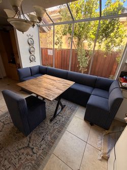 Navy Blue Sectional Sofa with Dining Table
