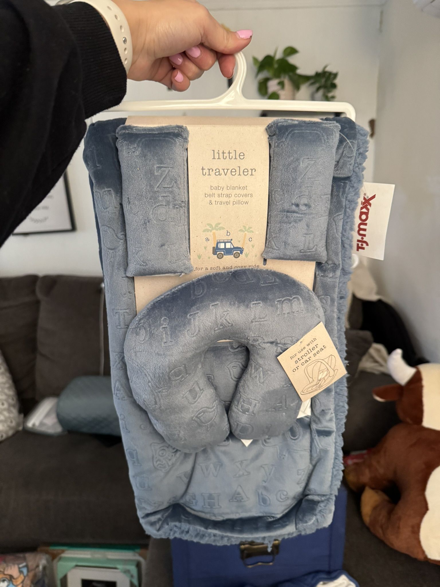 3 In 1 Baby Blanket , Straps For Car seat & Neck Pillow