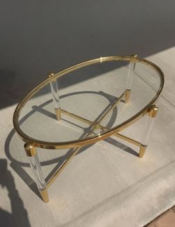Hollywood Regency Brass and Lucite Oval Coffee Table - I PAID $1600