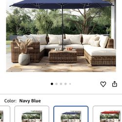 PHI VILLA 13ft Outdoor Market Umbrella Double-Sided Twin Large Patio Umbrella with Crank, Navy Blue 