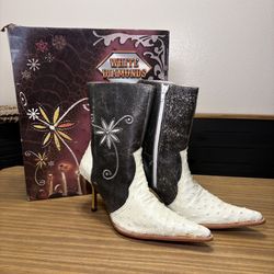 White Diamonds Women’s Ostrich Leather Ankle Boots White/Black Size 10.5 Heeled
