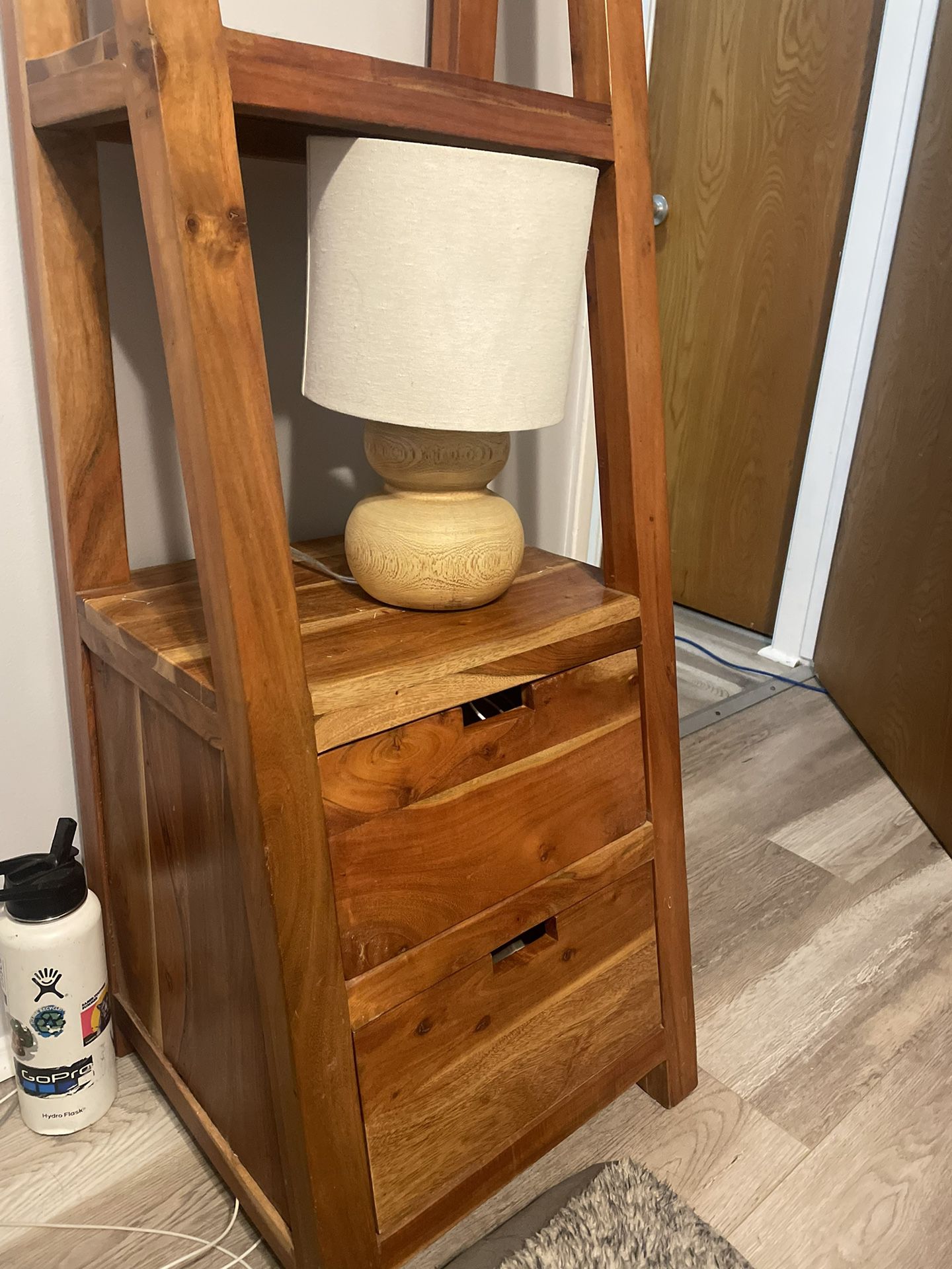 Wood Ladder Shelf With Drawers