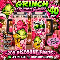 Grinch Christmas 40 oz Tumbler - Pink