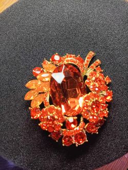 Orange Rhinestone Brooch