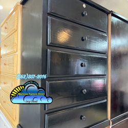 New Black Solid Wood 5 Drawer Chest Dresser Cajonera With Lock 