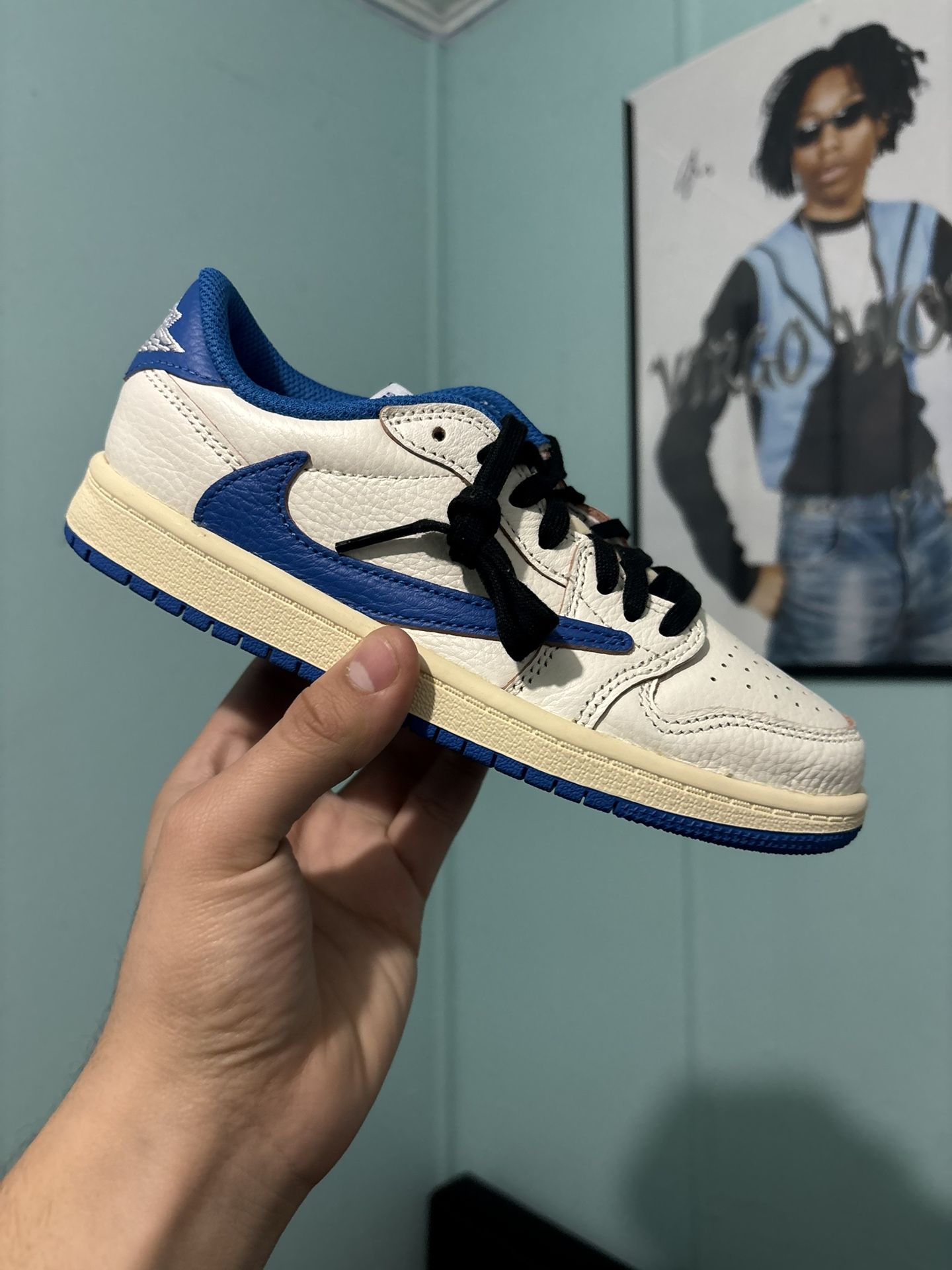 Fragment Design x Travis Scott x Air Jordan 1 Retro OG SP Low Sail Military Blue