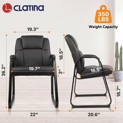 🥨2Pcs CLATINA Leather Guest Chair with Padded Arm Rest for Reception Meeting Conference and Waiting Room Side Office Home Black with Sled Base