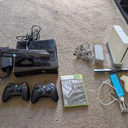 Xbox 360  Glossy Black (250gb)  + Controllers & Nintendo Wii System ((Missing Av Cable))  SOLD AS A BUNDLE 