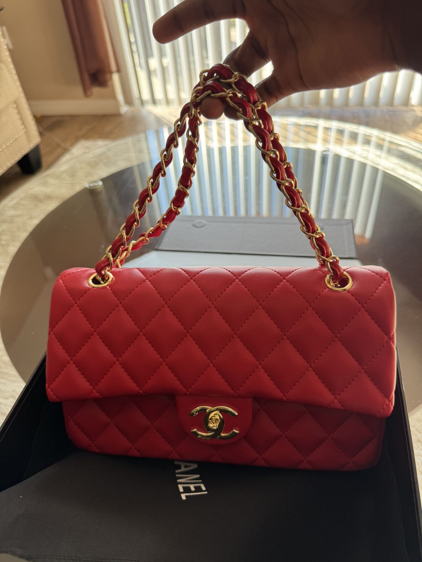 Chanel Classic Double Flap Quilted Caviar Gold-Tone Red