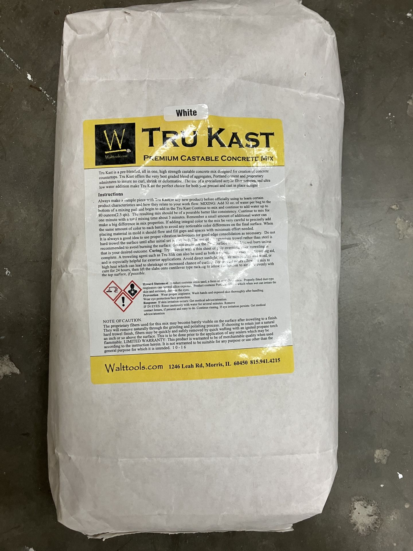 (3.5 Bags) Of “Tru Kast White concrete counter top bag mix”