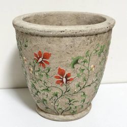 Small Stoneware Resin Flower Detailing Planter Pot Home Garden Decor