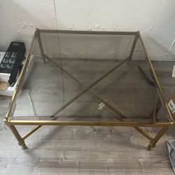 38” x 38” x 16” Glass Table with Metal Frame