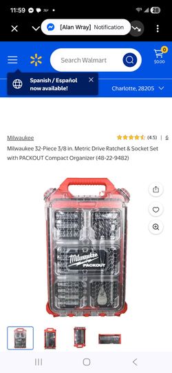 Milwaukee 32 piece 3/8 in metric drive ratchet set with a pack out carring casr