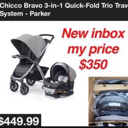 New in box  Bravo® 3-in-1 Trio Travel System combines the full-size Bravo® Quick-Fold Stroller with the top-rated KeyFit® 30 Infant Car Seat for strea