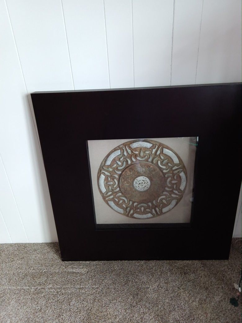 Oriental Style Wall Hanging In Black Frame.