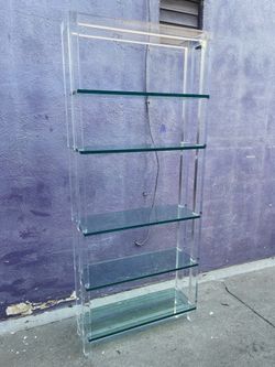 POST MID CENTURY MODERN VINTAGE LUCITE PLASTIC GLASS BOOK SHELF DISPLAY CASE CABINET WAL UNIT