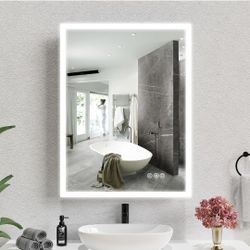 Medicine Cabinet with Lights, Bathroom LED Mirror Cabinet with Storage, Anti-Fog & 3 Color Lights, Recessed or Wall Mounted (24X32 in)