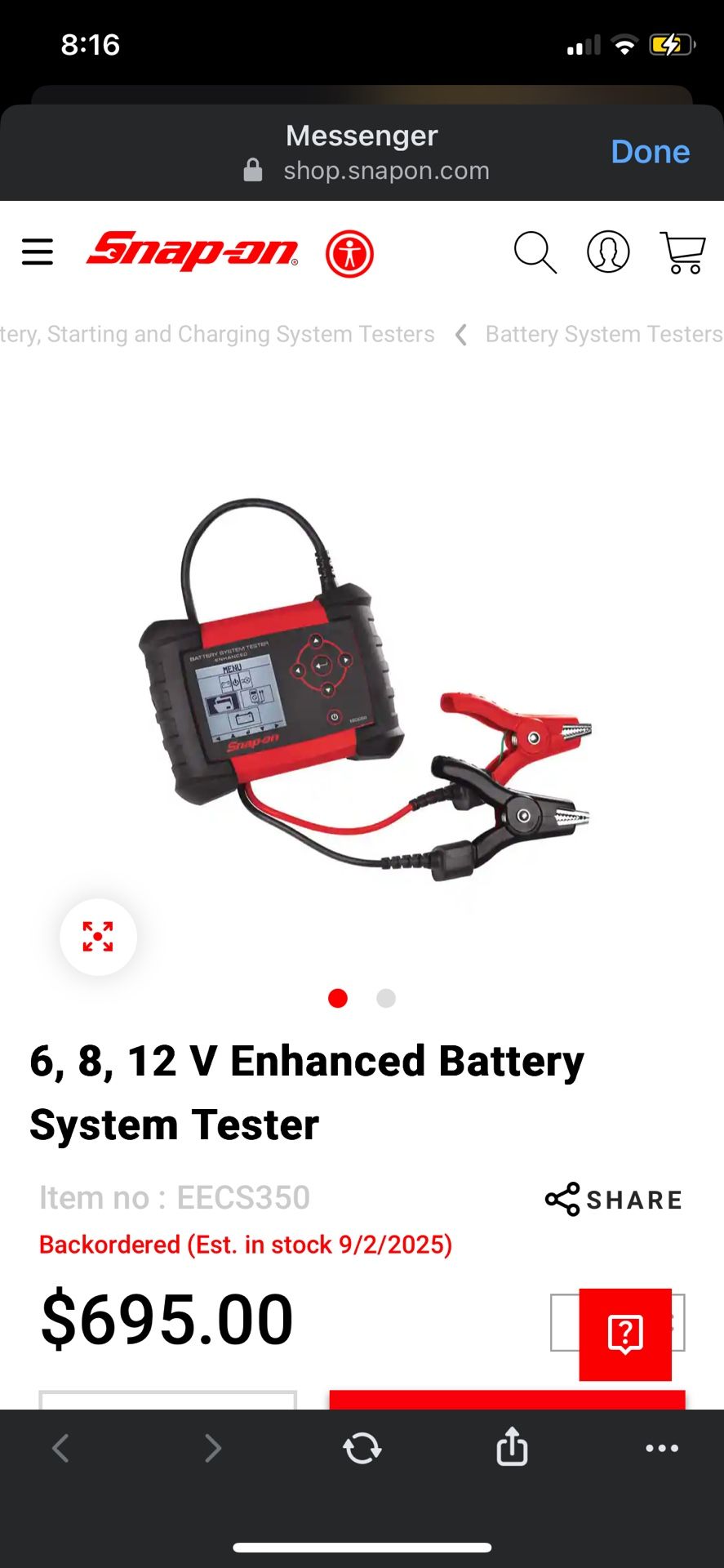 Snap On Battery Tester. Mechanics Special