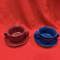 Lot Of 2 Fiesta Ware Cups And Saucers Sets Mixed Colors -4 pcs total