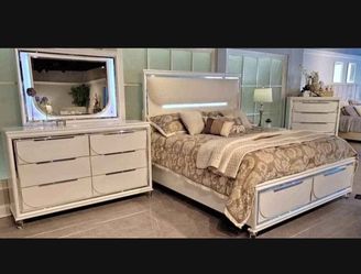 Modern White Bed Set Bedroom Set 4 Pcs New