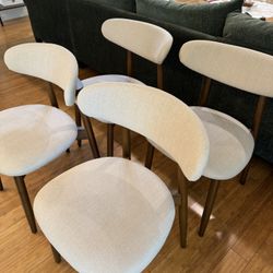 Four (4) Beige And Dark Wood Dining Room Chairs