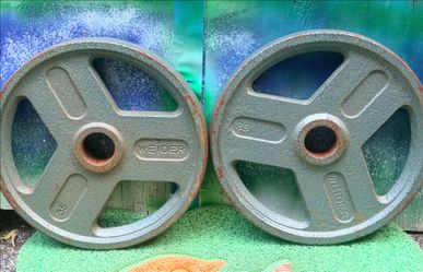 PAIR  OF  35 POUND  WEIDER  EZ  GRIP  OLYMPIC  PLATES
