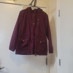 Burgundy Hooded Jacket With Fleece Lining