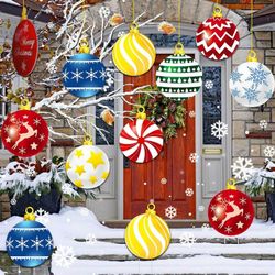 9Pcs Christmas Yard Signs with Stakes and Cords Christmas Balls Yard Signs Decorations for Outdoor Yard Porch Tree Lawn Decorations Xmas Party Decor(C