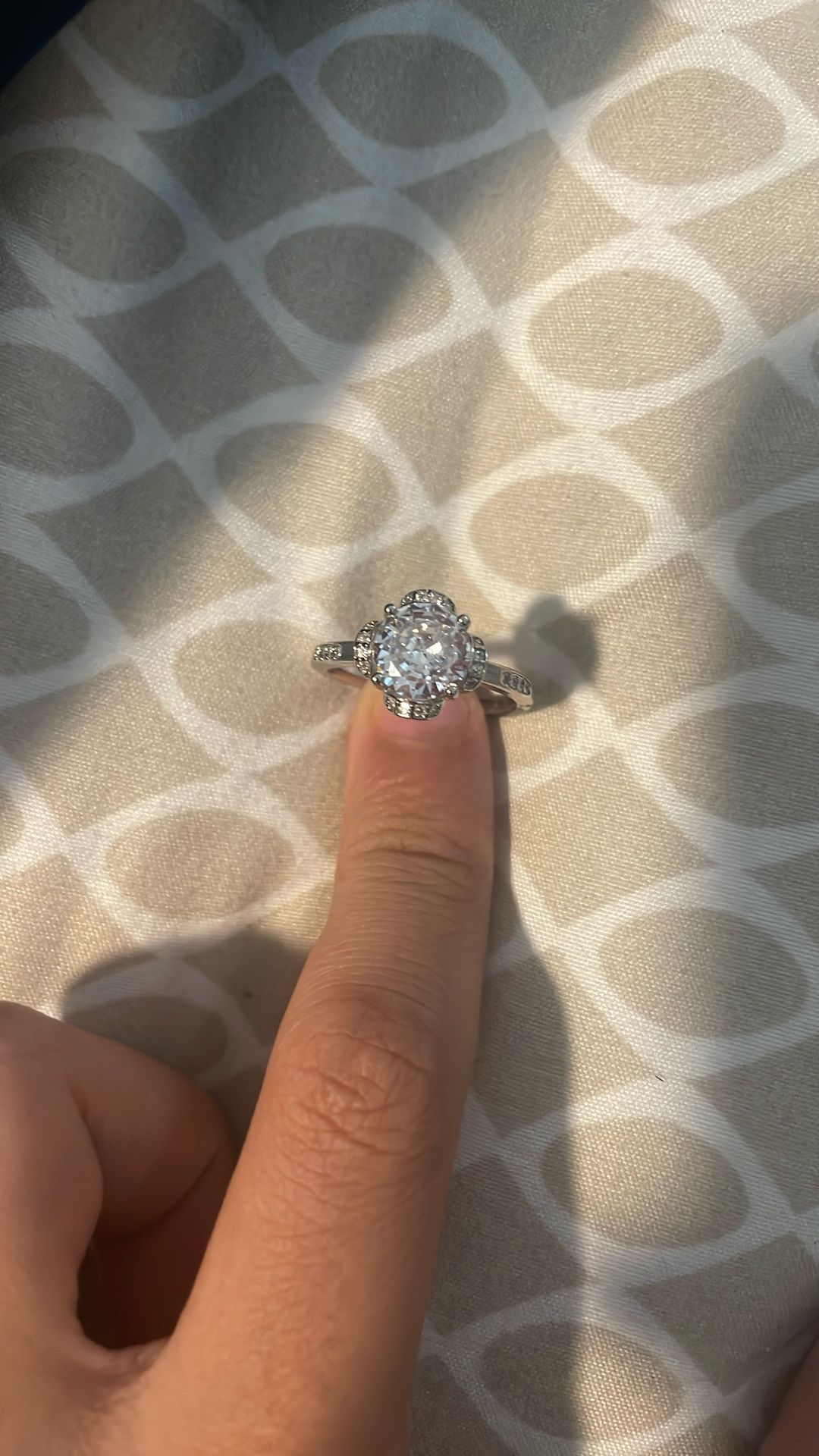 Sliver Plated Ring With A Diamond On Top (adjustable On The Bottom)