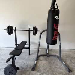 Bench Press And Everlast Bag With Stand