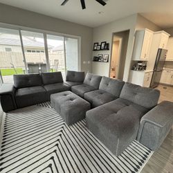 Modular Grey Sectional With Ottoman