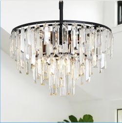 New 18" Round Chandelier 4-Tier 6 Lights Luxury Top K9 Crystal Pendant Adjustable Height Dimmable 