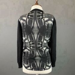 Black Large Wool Cardigan Button Up Akris Punto Hand Design Pattern Back Long Sleeve