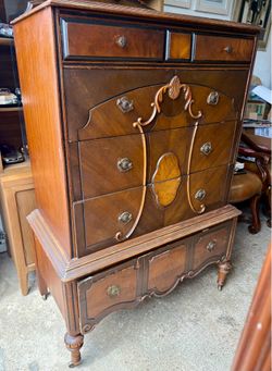Large Antique 6 Drawer Tall Dresser on Casters